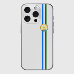 Чехол для iPhone 15 Pro Max силиконовый с защитой камеры Башкортостан герб на груди слева