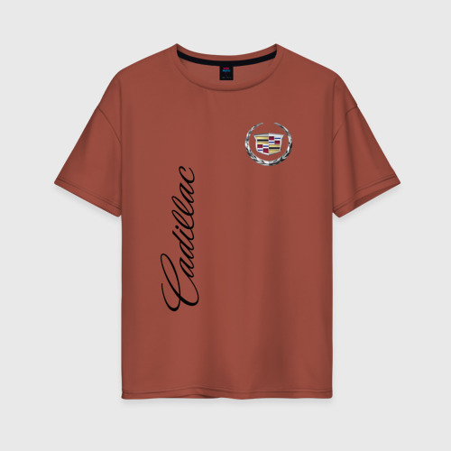 Женская футболка хлопок Oversize Cadillac, цвет кирпичный