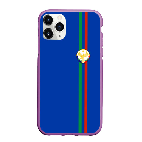 Чехол для iPhone 11 Pro Max матовый Дагестан, лента с гербом, цвет фиолетовый