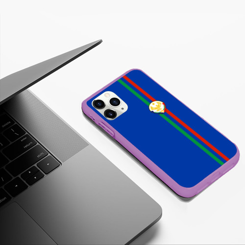 Чехол для iPhone 11 Pro Max матовый Дагестан, лента с гербом, цвет фиолетовый - фото 5