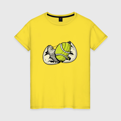 Женская футболка хлопок с принтом Мяч в скорлупе, вид спереди #2