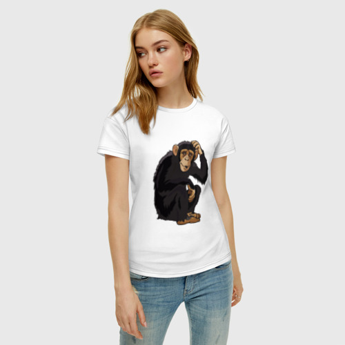 Женская футболка хлопок Обезьяна думает, цвет белый - фото 3
