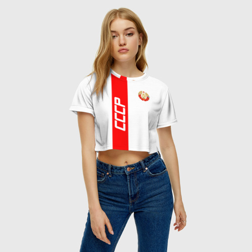 Женская футболка Crop-top 3D СССР-white collection, цвет 3D печать - фото 4