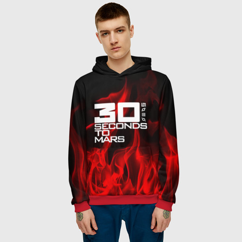 Мужская толстовка 3D 30 Seconds to Mars in fire, цвет красный - фото 3