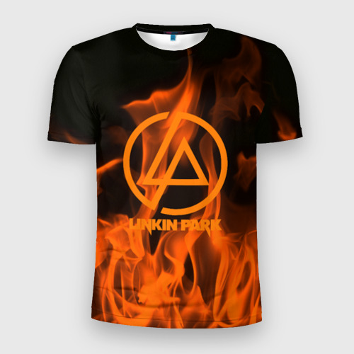 Мужская футболка 3D Slim Linkin park in fire, цвет 3D печать