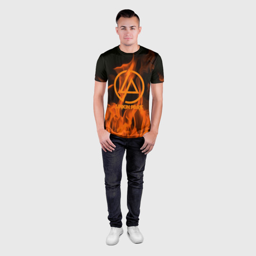 Мужская футболка 3D Slim Linkin park in fire, цвет 3D печать - фото 4