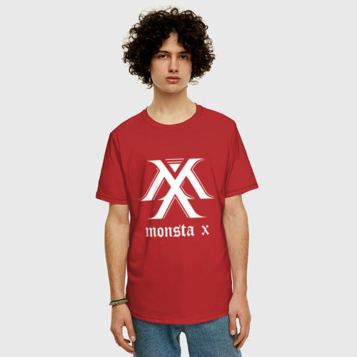 Мужская футболка хлопок Oversize MONSTA X_5, цвет красный - фото 3