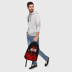 Рюкзак с принтом AC DC для любого человека, вид спереди №6. Цвет основы: белый
