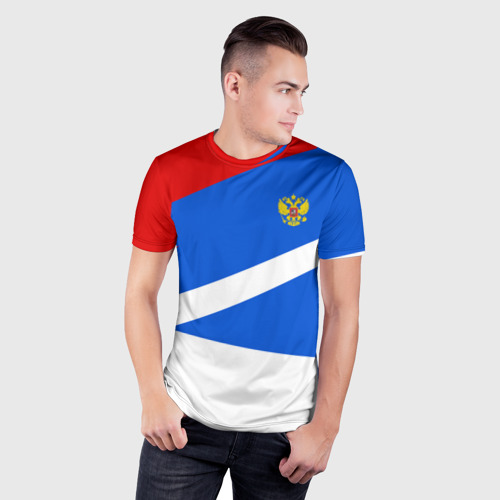 Мужская футболка 3D Slim с принтом RUSSIA SPORT, фото на моделе #1