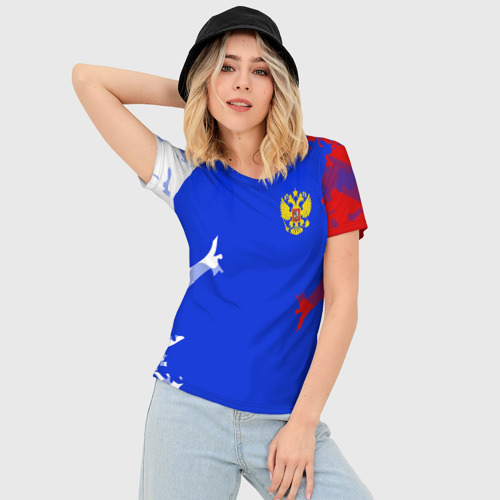 Женская футболка 3D Slim Russia sport, цвет 3D печать - фото 3