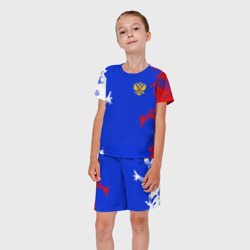 Костюм с принтом Russia sport для ребенка, вид на модели спереди №3. Цвет основы: белый