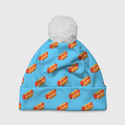 Шапка c помпоном Hot Dog Pattern