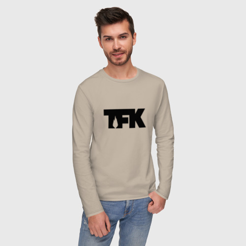 Мужской лонгслив хлопок TFK logo black, цвет миндальный - фото 3