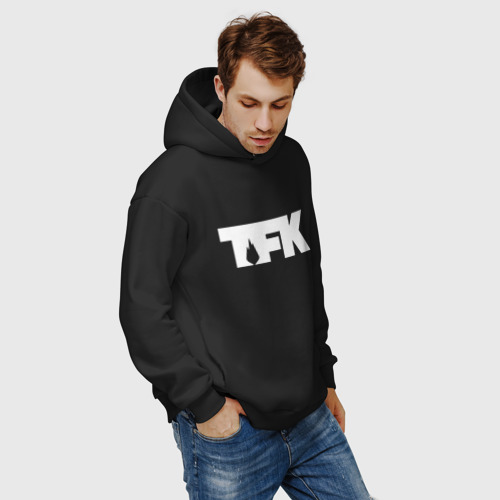 Мужское худи Oversize хлопок TFK logo white, цвет черный - фото 7