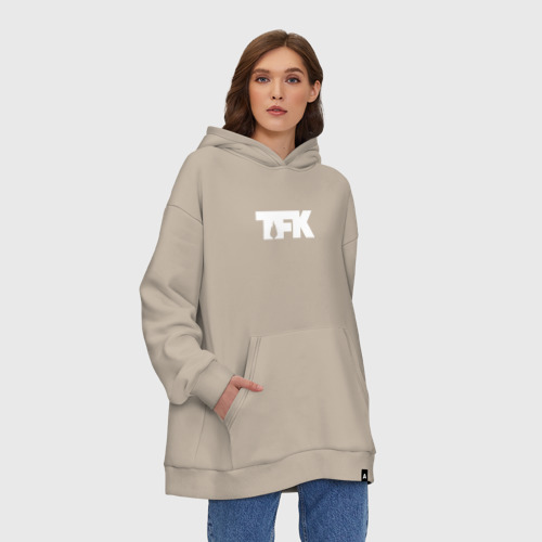 Худи SuperOversize хлопок TFK logo white, цвет миндальный - фото 4