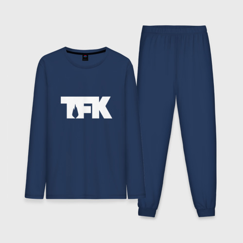 Мужская пижама с лонгсливом хлопок TFK logo white, цвет темно-синий