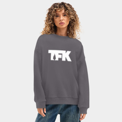 Женский свитшот oversize без начеса хлопок TFK logo white - фото 2
