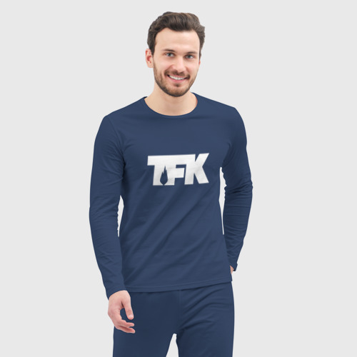 Мужская пижама с лонгсливом хлопок TFK logo white, цвет темно-синий - фото 5