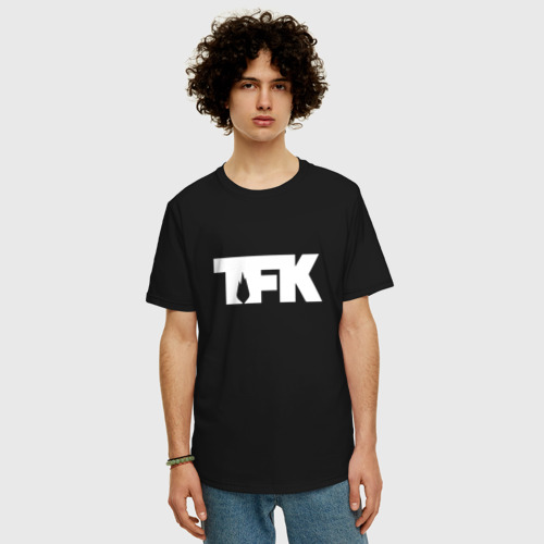 Мужская футболка хлопок Oversize TFK logo white, цвет черный - фото 3