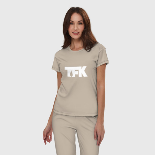 Женская пижама хлопок TFK logo white, цвет миндальный - фото 3