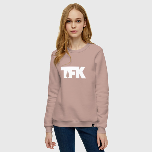 Женский свитшот хлопок TFK logo white, цвет пыльно-розовый - фото 3