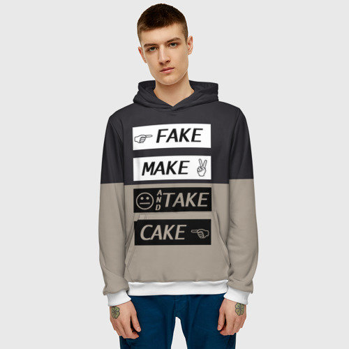 Мужская толстовка 3D FAKE.MAKE.TAKE.CAKE., цвет белый - фото 3