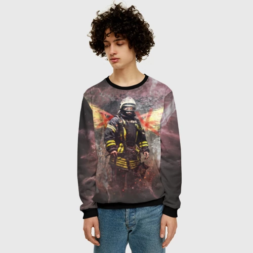 Мужской свитшот 3D с принтом Пожарный, фото на моделе #1
