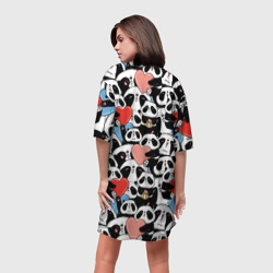 Платье с принтом Funny Panda для женщины, вид на модели сзади №2. Цвет основы: белый