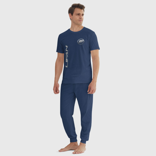 Мужская пижама хлопок Lifan с лого, цвет темно-синий - фото 5