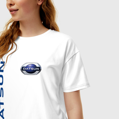 Женская футболка хлопок Oversize Datsun логотип с эмблемой, цвет белый - фото 3