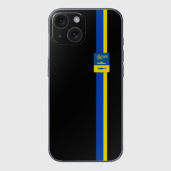 Чехол для iPhone 15 силиконовый с защитой камеры Герб Мурманска на черном