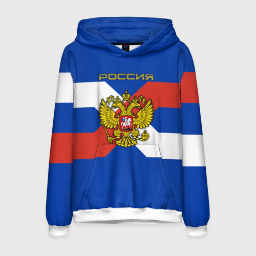 Мужская толстовка 3D Герб России на флаге полосами