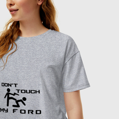 Женская футболка хлопок Oversize Don't touch my Ford, цвет меланж - фото 3