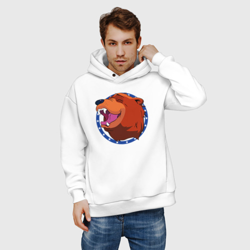 Мужское худи Oversize хлопок Bear for Hire, цвет белый - фото 3