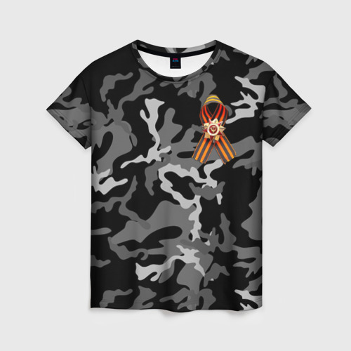Женская футболка 3D с принтом Орден Отечественной Войны и георгиевская лента, вид спереди #2