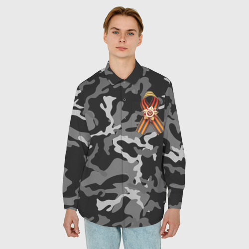 Мужская рубашка oversize 3D с принтом Орден Отечественной Войны и георгиевская лента, фото на моделе #1