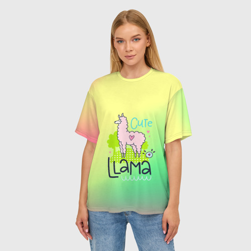 Женская футболка oversize 3D Lama, цвет 3D печать - фото 3