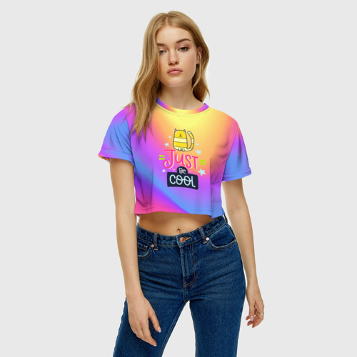 Женская футболка Crop-top 3D Just be COOL, цвет 3D печать - фото 3