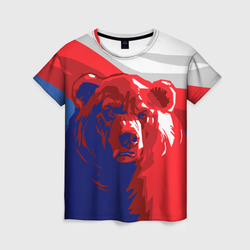 Женская футболка 3D с принтом Российский медведь, вид спереди #2