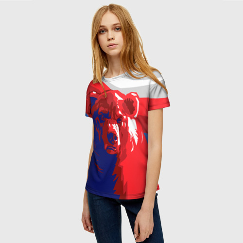 Женская футболка 3D с принтом Российский медведь, фото на моделе #1