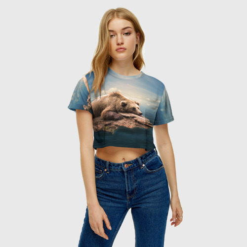 Женская футболка Crop-top 3D A bear, цвет 3D печать - фото 3