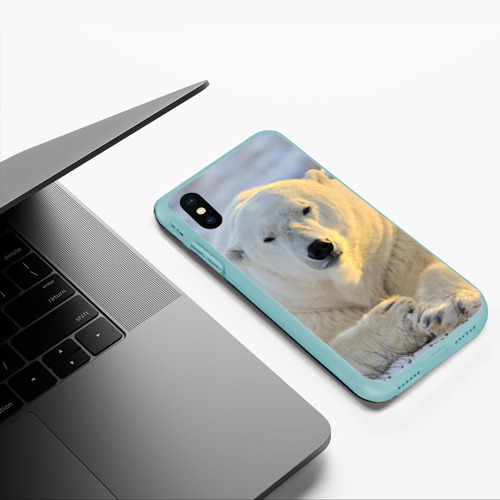 Чехол для iPhone XS Max матовый Медведь, цвет мятный - фото 5