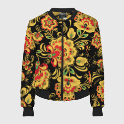 Женский бомбер 3D Хохлома - цветочные узоры