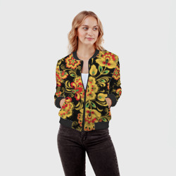 Женский бомбер 3D Хохлома - цветочные узоры - фото 2