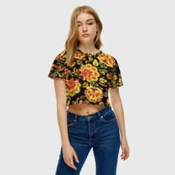 Женская футболка Crop-top 3D Хохлома - цветочные узоры - фото 2