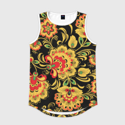 Мужская спортивная майка 3D Хохлома - цветочные узоры