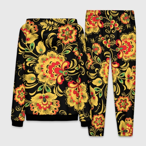 Мужской 3D костюм с принтом Хохлома - цветочные узоры, вид сзади #1