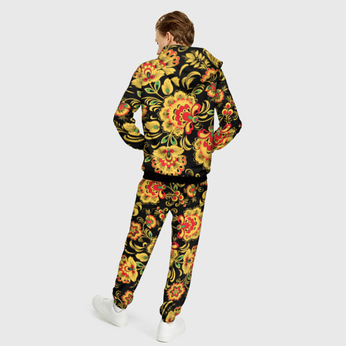 Мужской 3D костюм с принтом Хохлома - цветочные узоры, вид сзади #2
