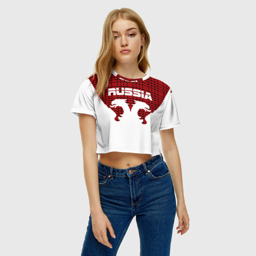 Женская футболка Crop-top 3D RUSSIA SPORT         , цвет 3D печать - фото 4