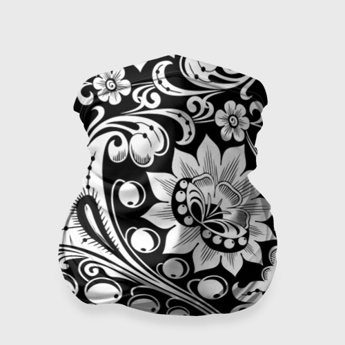 Бандана-труба 3D Хохлома черно-белая роспись, цвет 3D печать